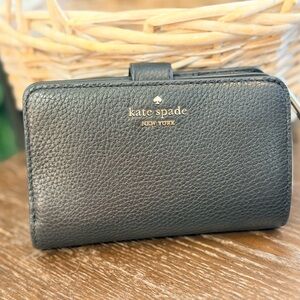 Kate Spade Textured Black Wallet with Gold Logo